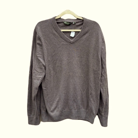 VTG Eddie Bauer V-Neck Sweater XLT Cotton Cashmere Blend Tan Pullover Relaxed - Picture 1 of 11
